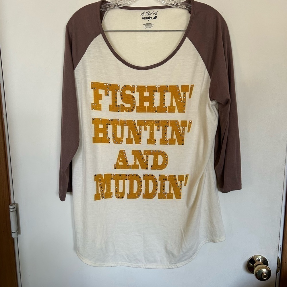 Ladies wrangler extra large 3/4 sleeve stretchy fishing hunting missing shirt